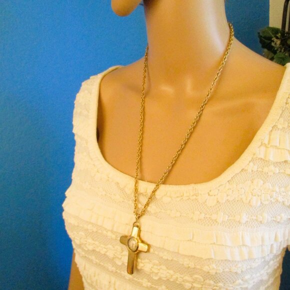 GOTHAM Gold Filled Swiss Cross Watch Necklace~ VINTAGE Mechanical Watch Necklace main image 15